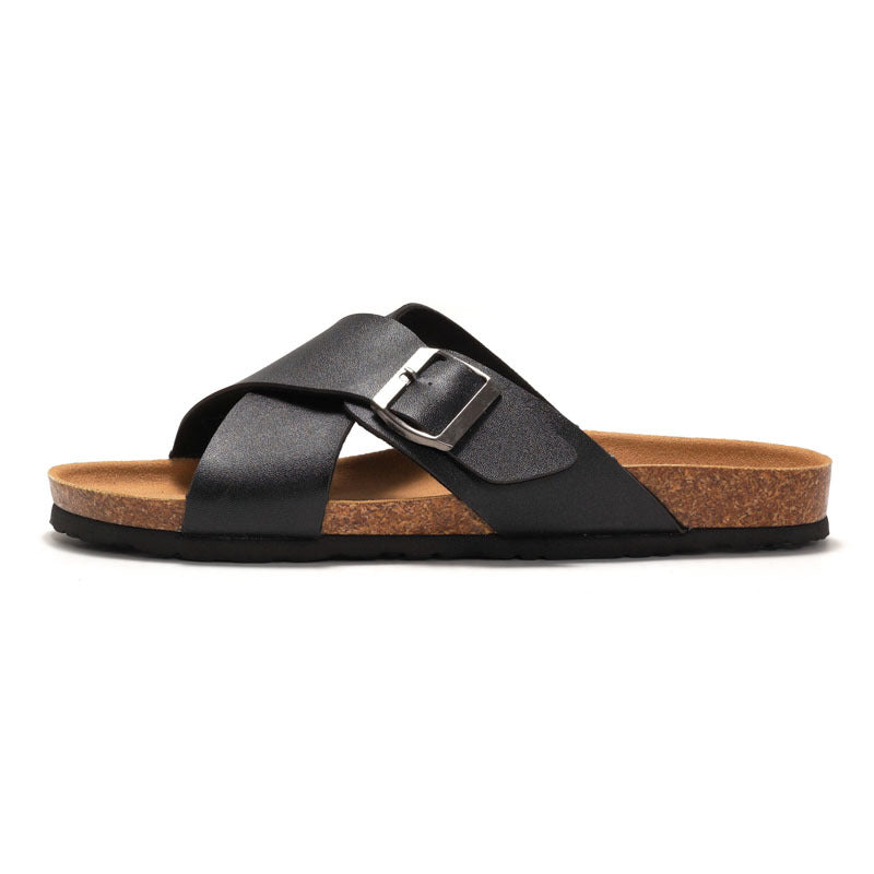 Men’s Cork Slippers – Cross Straps Casual Flip-Flops for Beach & Everyday