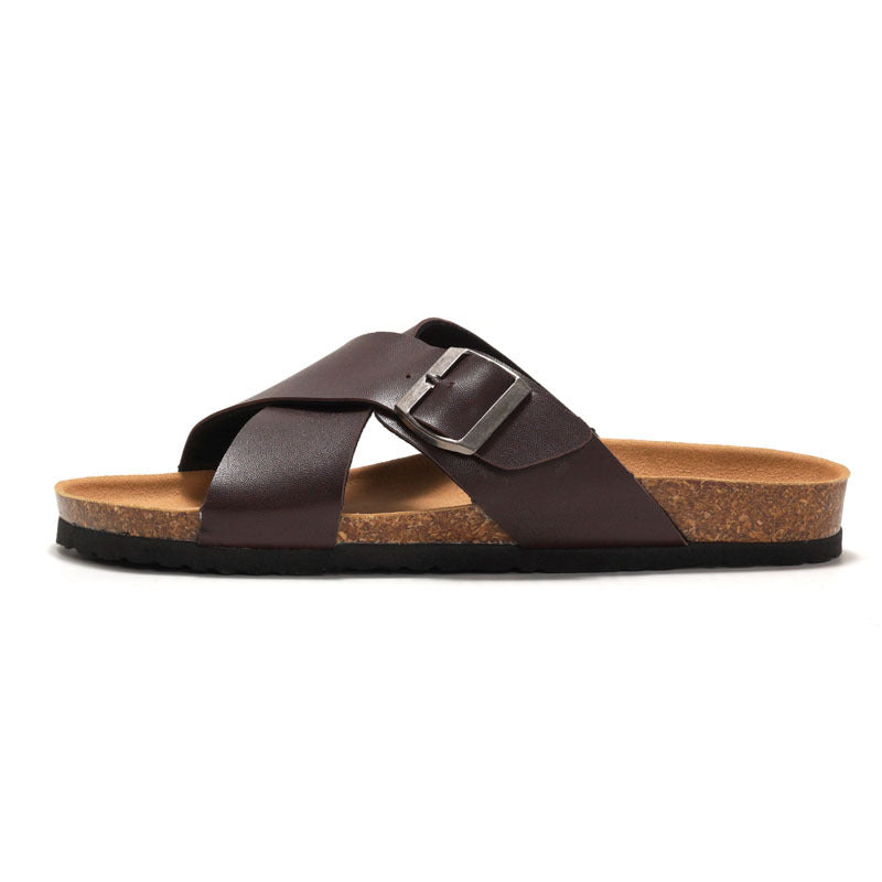 Men’s Cork Slippers – Cross Straps Casual Flip-Flops for Beach & Everyday