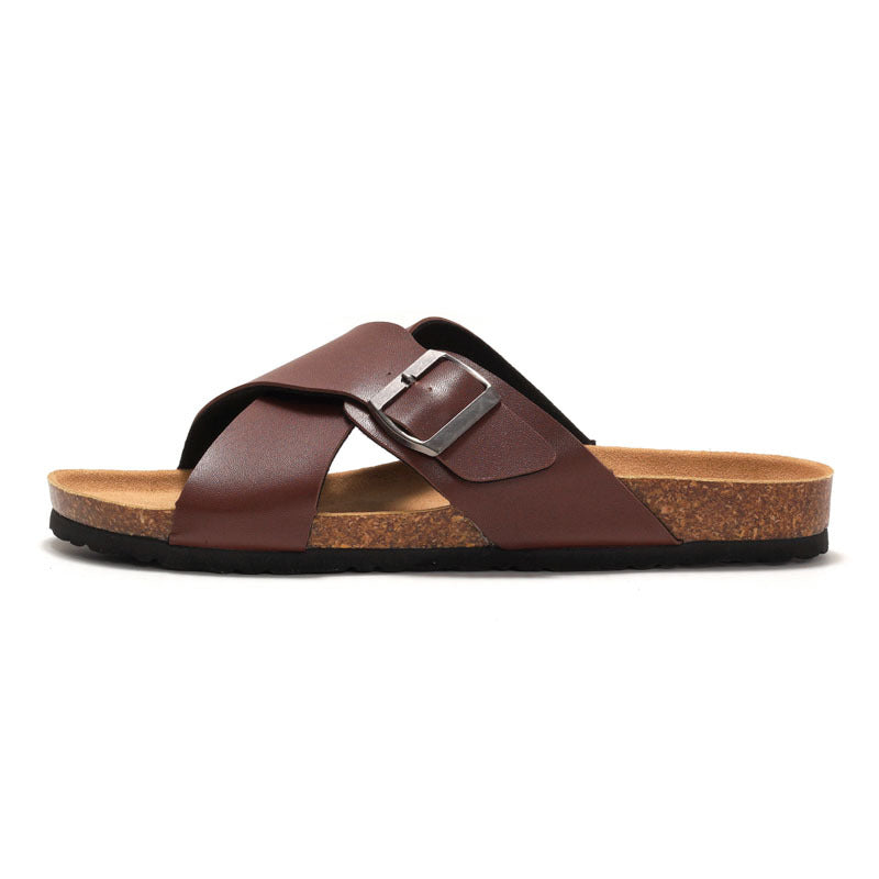 Men’s Cork Slippers – Cross Straps Casual Flip-Flops for Beach & Everyday