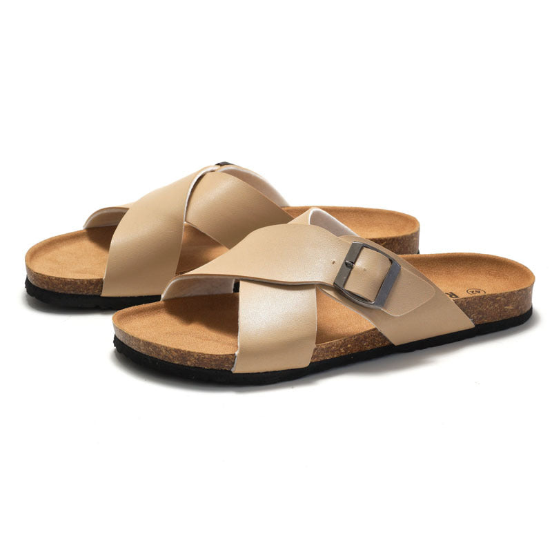 Men’s Cork Slippers – Cross Straps Casual Flip-Flops for Beach & Everyday