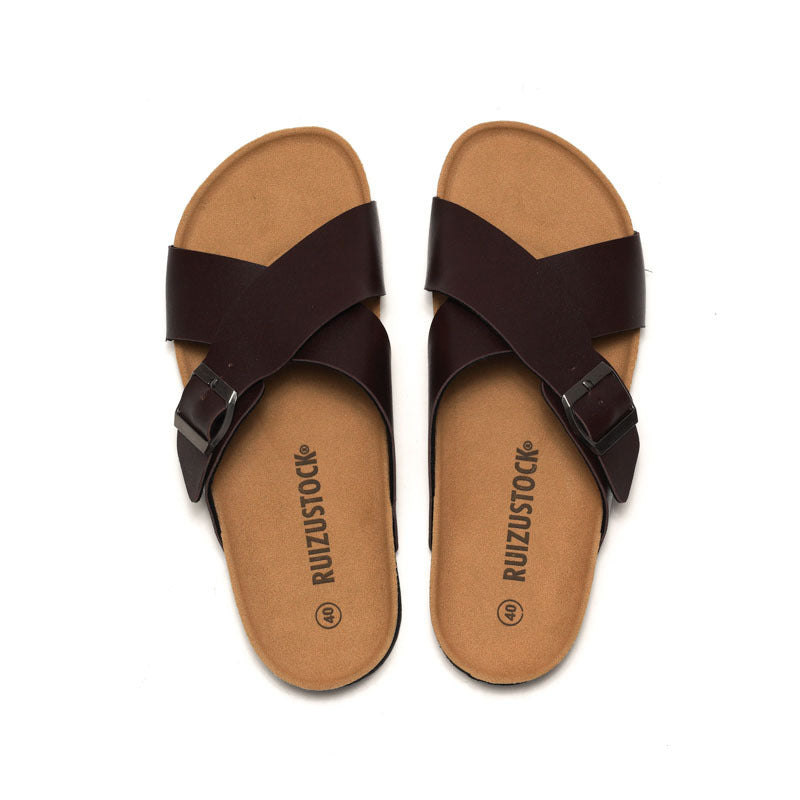 Men’s Cork Slippers – Cross Straps Casual Flip-Flops for Beach & Everyday
