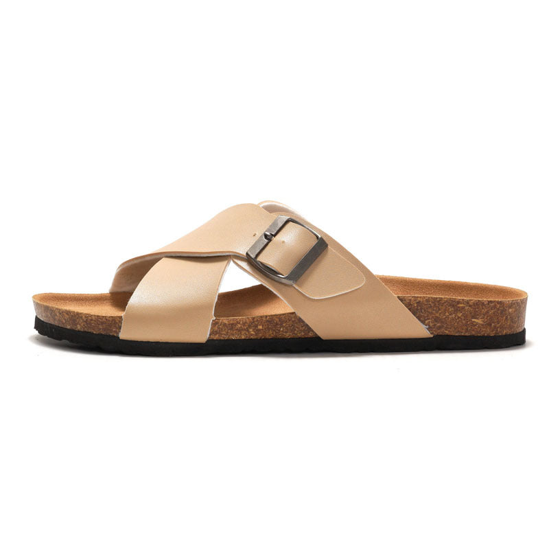 Men’s Cork Slippers – Cross Straps Casual Flip-Flops for Beach & Everyday