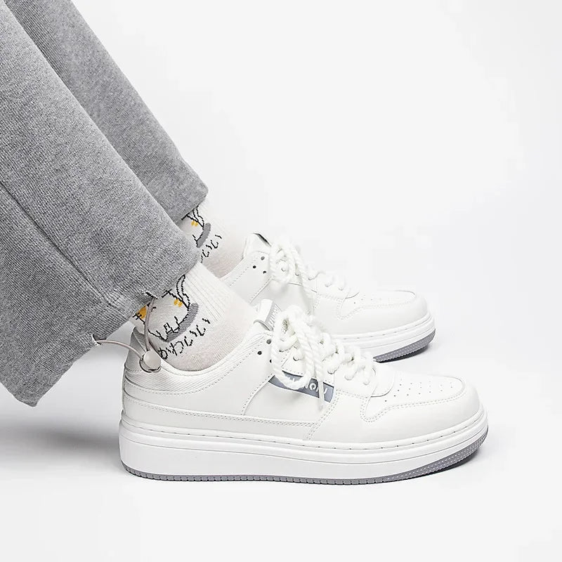 Fashionable Versatile Men's Shoes – Thick Bottom White Casual Sneakers